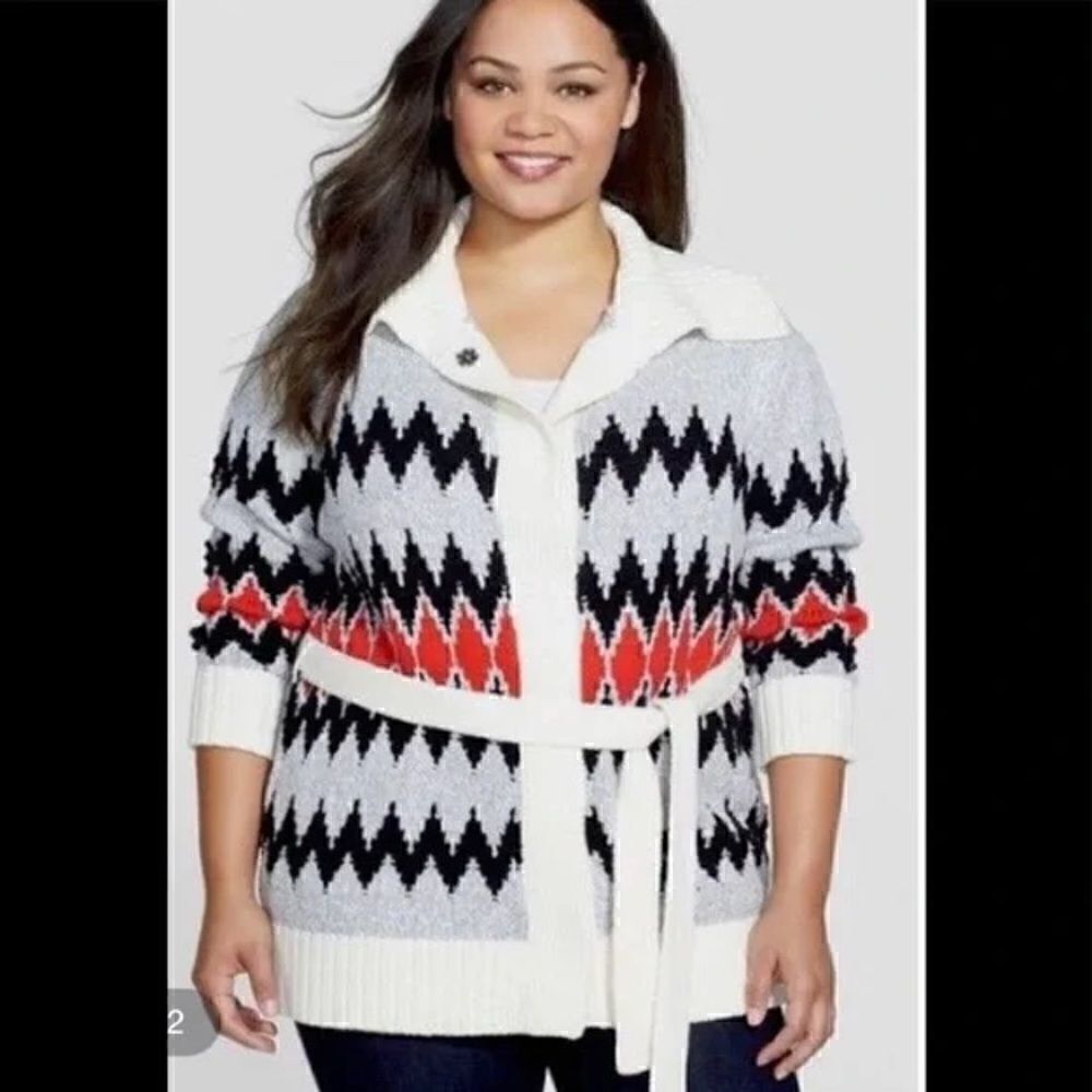 Two by Vince Camuto Jacquard Cozy Cardigan with belt